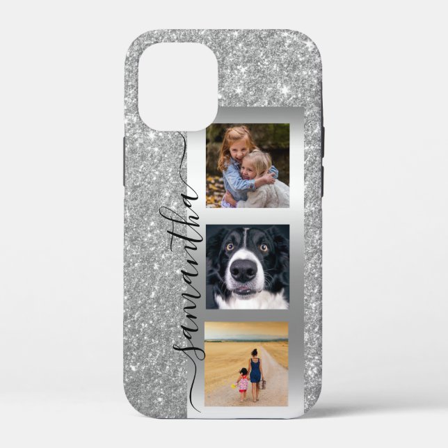 Monogram Photo Glitter Rose Gold Handwritten  Case-Mate iPhone Case (Back)