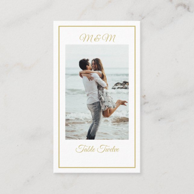 Monogram Photo Gold Elegant Table Number Place Card (Front)