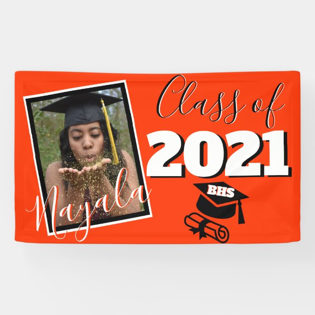 Monogram & Photo Graduation Custom Color Orange Banner (Horizontal)