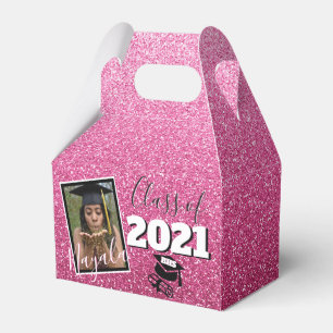Monogram & Photo Graduation Pink Ombre Glitter Favor Box