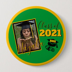 Monogram & Photo Green Gold Graduation 4 Inch Round Button