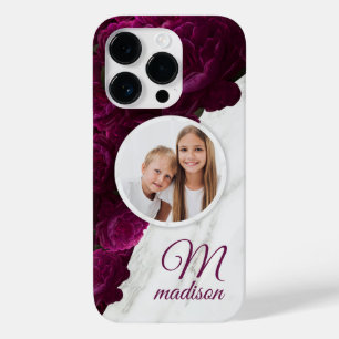 Monogram Photo Modern Floral Marble Custom Name Case-Mate iPhone 14 Pro Case