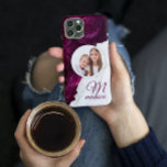 Monogram Photo Modern Floral Marble Custom Name Case-Mate iPhone 14 Plus Case<br><div class="desc">Monogram Photo Modern Floral Marble Custom Name iPhone Phone Cases features your favourite photo on a marble and purple flower background. Personalize with your custom monogram and name by editing the text in the text box provided. Designed by ©Evco Studio www.zazzle.com/store/evcostudio</div>