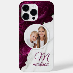 Monogram Photo Modern Floral Marble Custom Name Case-Mate iPhone 14 Pro Max Case