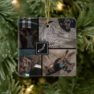 Monogram Photo Pet Black Ceramic Ornament