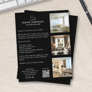 Monogram Photo QR Black Professional Business Flyer