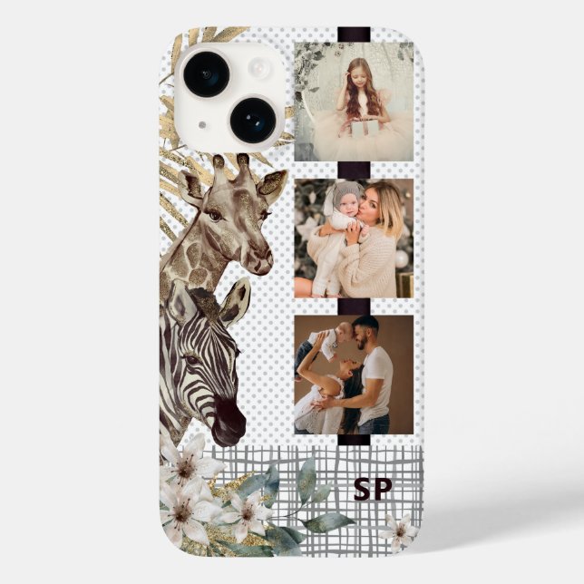 Monogram Photo Safari Animal Floral Modern Girly Case-Mate iPhone Case (Back)