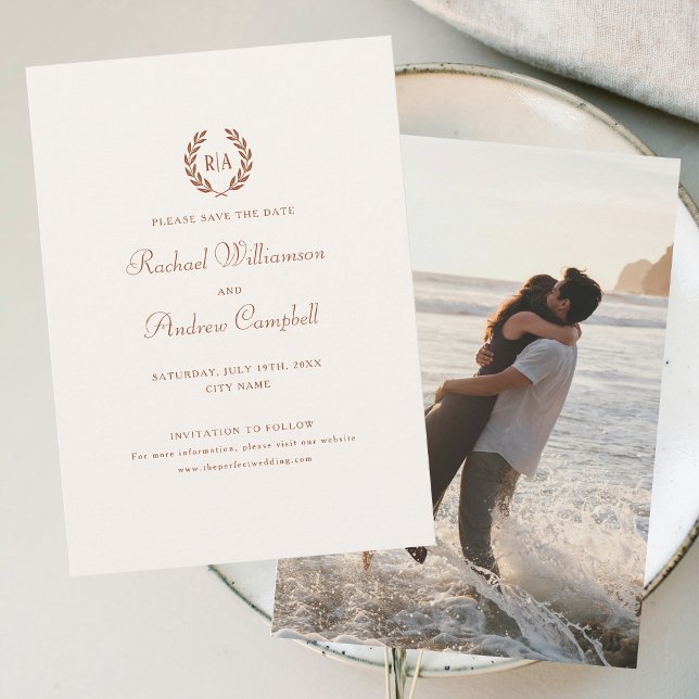 Monogram Photo Save the Date Terracotta Cream Invitation (Creator Uploaded)