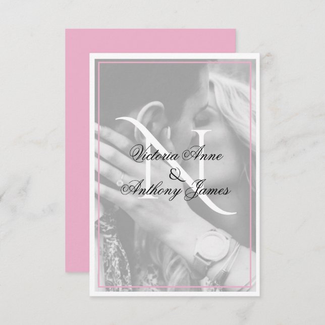 Monogram Photo Script Pink Wedding Thank You Card (Front/Back)