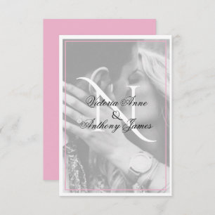 Monogram Photo Script Pink Wedding Thank You Card