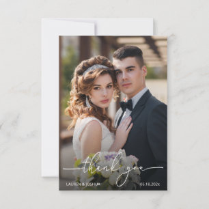 Monogram Photo Script Wedding Thank You Card
