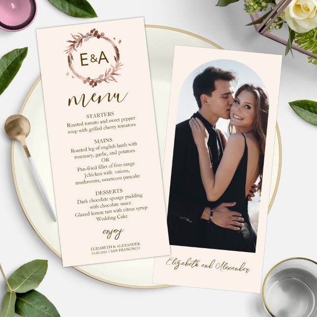 Monogram Photo Wedding Menu Card (Creator Uploaded)