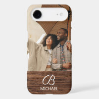 Monogram Photo Wood Grain Timber Personalized Name