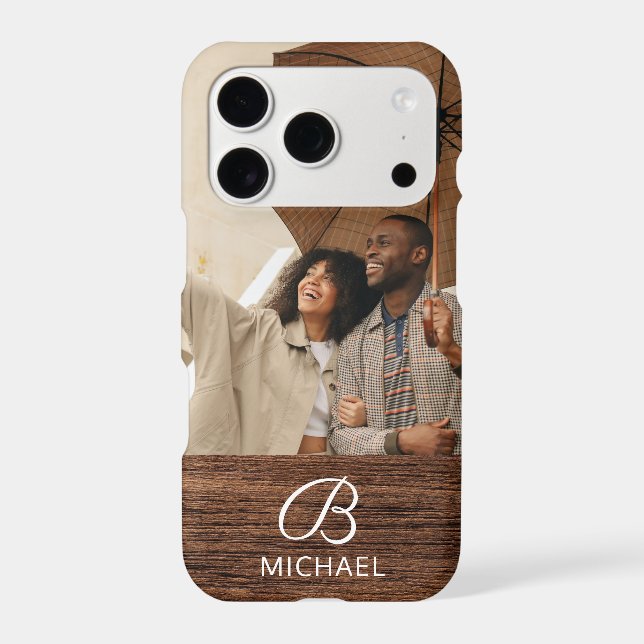 Monogram Photo Wood Grain Timber Personalized Name (Back)