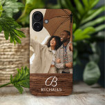 Monogram Photo Wood Grain Timber Personalized Name iPhone 16 Plus Case<br><div class="desc">Monogram Photo Wood Grain Timber Personalized Name iPhone Cases features your favourite photo with your personalized name and monogram on a wooden accent. Personalize by editing the text in the text boxes provided. Designed by ©Evco Studio www.zazzle.com/store/evcostudio</div>