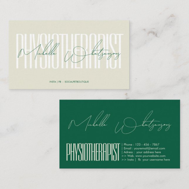 Monogram PHYSIOTHERAPIST modern script Business Card (Front/Back)