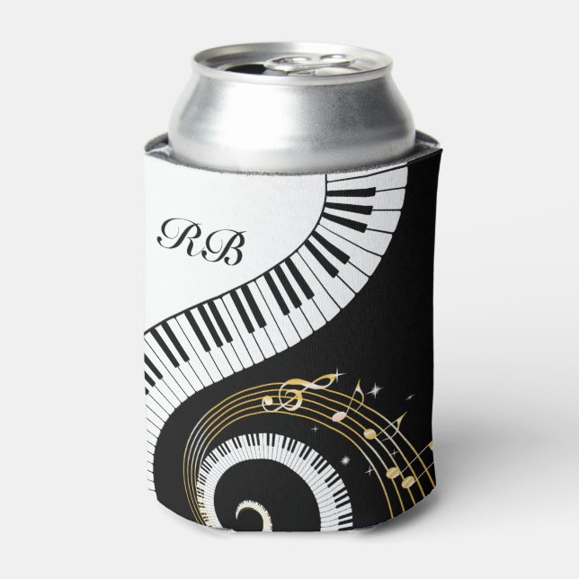 Monogram Piano Keys and Musical Notes Can Cooler (Can Front)