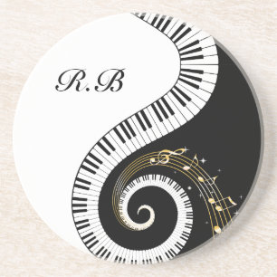 Monogram Piano Keys and  Musical Notes Coaster