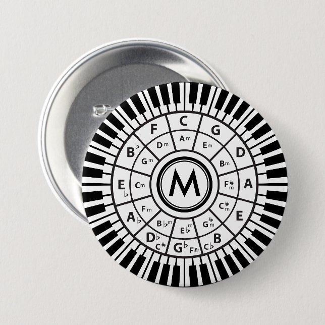 Monogram Piano Keys Circle of Fifths 3 Inch Round Button (Front & Back)