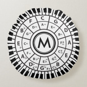Monogram Piano Keys Circle of Fifths Round Pillow