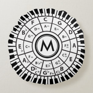 Monogram Piano Keys Circle of Fifths Round Pillow