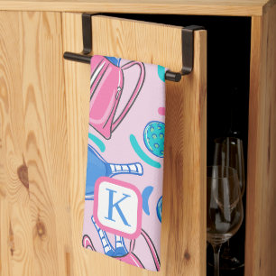 Monogram Pickleball Pink Preppy Kitchen Towel