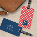 Monogram Picnic Red Gingham and Blue Luggage Tag<br><div class="desc">Travel in style with this stylish monogram luggage tag featuring a blue square against a picnic red gingham pattern on the front with a match blue back side.. Personalize it by replacing the placeholder text. For more options such as to change the font and it's size/colour or the spacing between...</div>