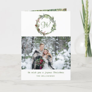 Monogram Pine Wreath Christmas Photo  Holiday Card