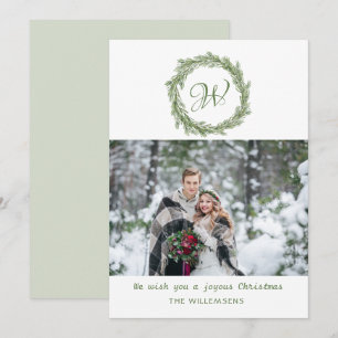 Monogram Pine Wreath Christmas Photo Holiday Card