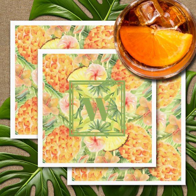 Monogram Pineapples Flowers Greenery Napkin (Monogram Pineapples Flowers Greenery Napkins)