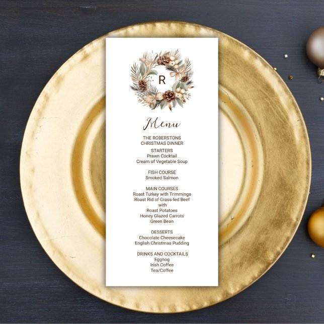 Monogram Pinecone Winter Wreath  Christmas Party Menu (Creator Uploaded)