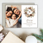 Monogram Pinecone Winter Wreath Christmas Photo Holiday Card<br><div class="desc">Celebrate the season with our Monogram Pinecone  Winter Wreath Christmas card template. Featuring a stylish,  earthy wreath and customizable monogram,  this card blends bohemian charm with festive elegance. Perfect for adding a personal touch to your holiday greetings.</div>