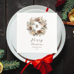 Monogram Pinecone Winter Wreath  Merry Christmas Napkin<br><div class="desc">Celebrate the season with our Monogram Pinecone  Winter Wreath Christmas Design. Featuring a stylish,  earthy sage green and pinecone wreath and customizable monogram,  this card blends bohemian charm with festive elegance. Perfect for adding a personal touch to your holiday greetings.</div>