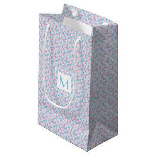 Monogram Pink and Blue Squares Small Gift Bag