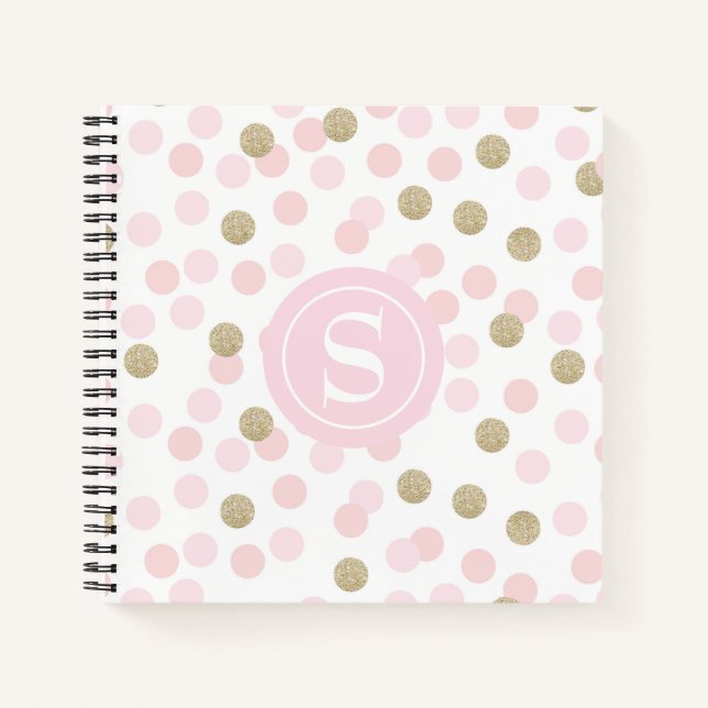 Monogram Pink and Faux Gold Glitter Pattern Notebook (Front)