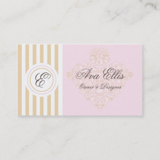 Monogram Pink and Gold Damak Business Card