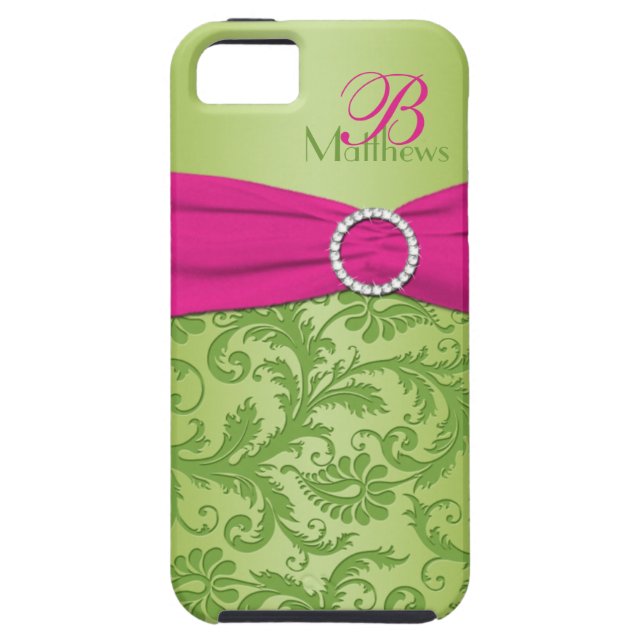Monogram Pink and Green Damask iPhone 5 Vibe Case-Mate iPhone Case (Back)