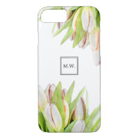 Monogram Pink and Green Tulips Watercolor