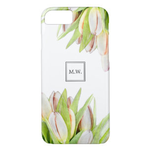 Monogram Pink and Green Tulips Watercolor Case-Mate iPhone Case