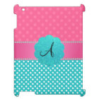 Monogram pink and turquoise polka dots