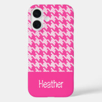 Monogram pink and white houndstooth pattern