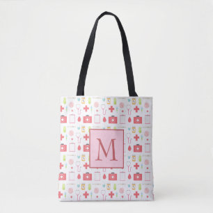 Monogram Pink and White Nurse Tote Bag