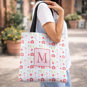 Monogram Pink and White Nurse Tote Bag