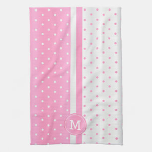 Monogram Pink and White Polka Dot Kitchen Towel
