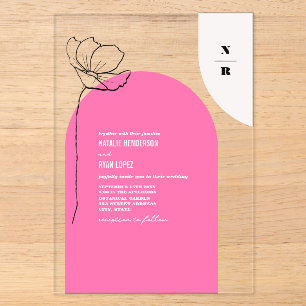 Monogram Pink Arch Floral Wedding Invitation