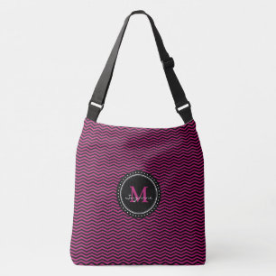 Monogram Pink Black Abstract Chevron   Elegant Crossbody Bag