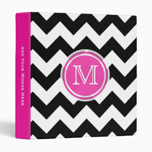 Monogram: Pink Black And White Chevron Binder