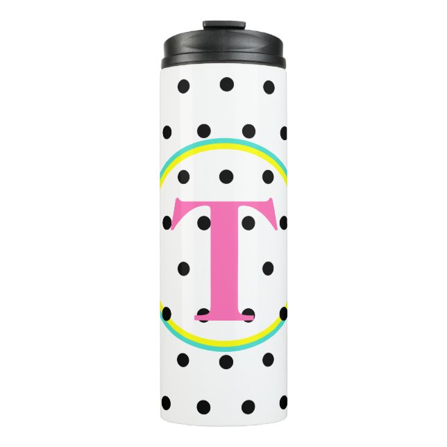 Monogram Pink Black Dots Thermal Tumbler (Front)