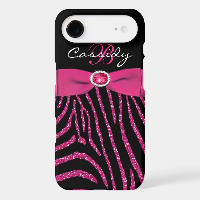 Monogram Pink, Black Glitter Zebra iPhone 4/4S Case-Mate iPhone Case (Back)