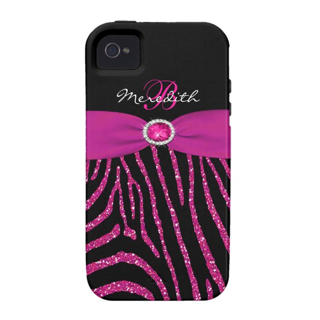 Monogram Pink Black Glitter Zebra iPhone 4/4S Vibe Case-Mate iPhone Case (Back)